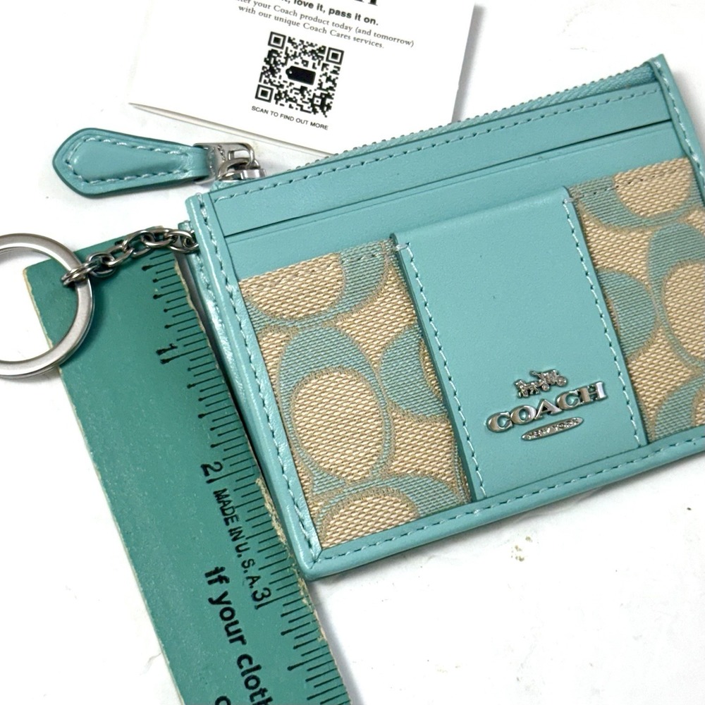 New COACH CT994 Mini Skinny Id Card Case In Signature Jacquard Silver/Faded Blue - Picture 9 of 9